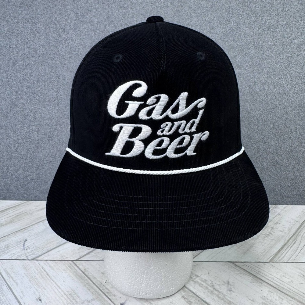 Gas and Beer Embroidered Black Rope-Trim Snapback Hat